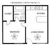 1 Bed 1 Bath 540 square feet floor plan